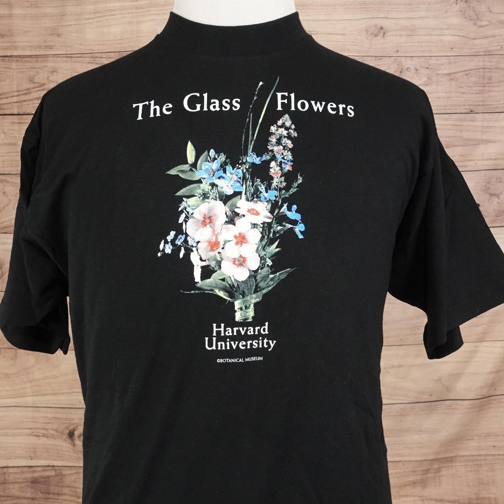 Vintage Harvard University Glass Flowers Shirt Mens XL Black Single Stitch 90s